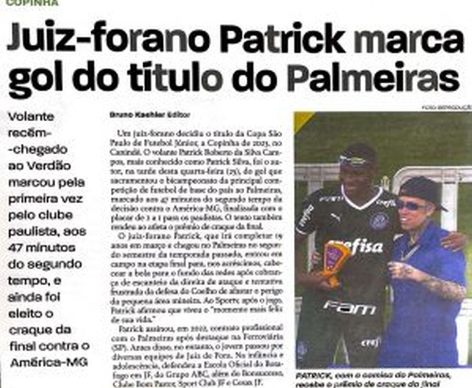 Leia mais sobre o artigo Juiz-forano PAtrick marca gol do título do Palmeiras