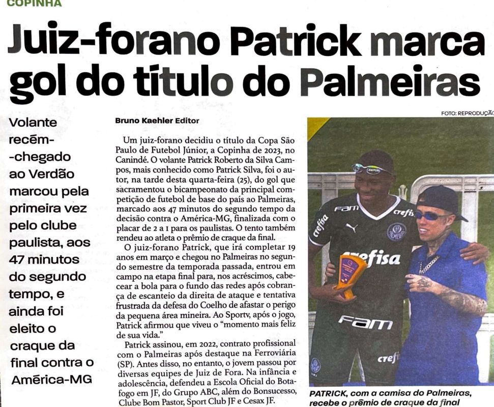 Você está visualizando atualmente Juiz-forano PAtrick marca gol do título do Palmeiras