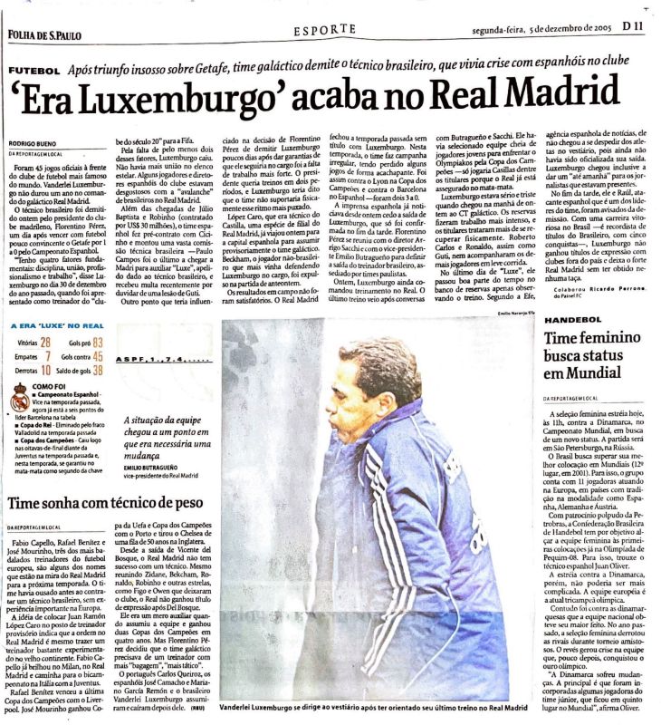 Read more about the article ‘Era Luxemburgo’ acaba no Real Madrid