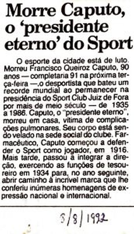 Read more about the article Morre Caputo, presidente do Sport