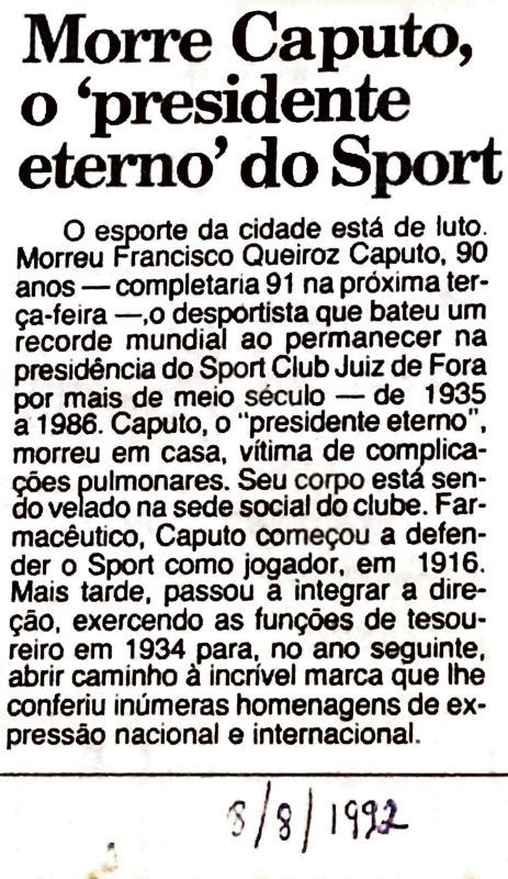 You are currently viewing Morre Caputo, presidente do Sport