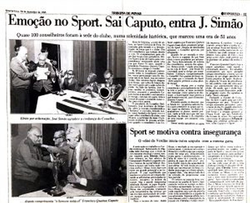 Read more about the article Emoção no Sport. Sai Caputo, entra J. Simão
