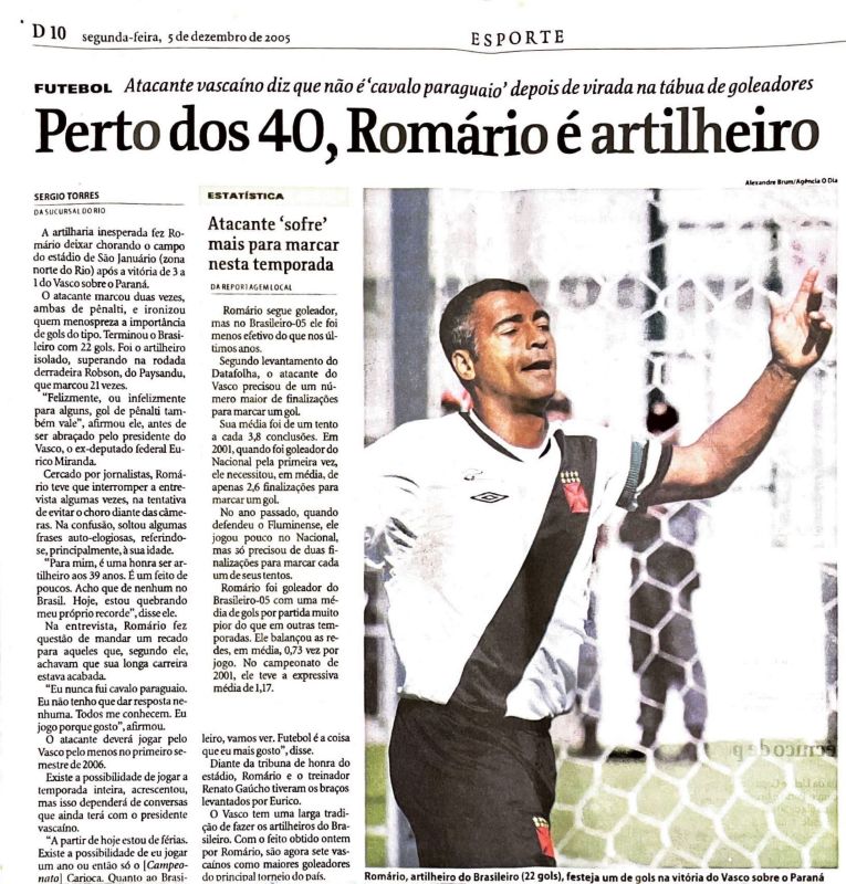 You are currently viewing Perto dos 40, Romário é artilheiro