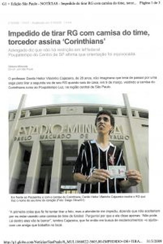 Read more about the article Impedido de tirar RG com camisa do time, torcedor assina “Corinthians”