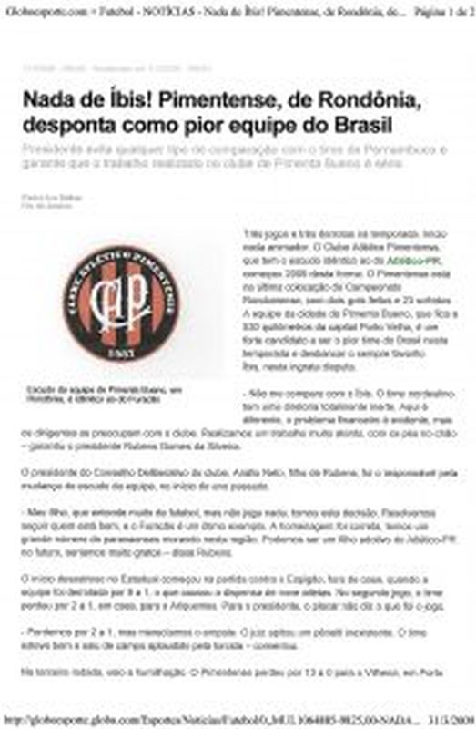 Read more about the article Nada de Íbis! Pimentese, de Rondônia, desponta como pior equipe do Brasil