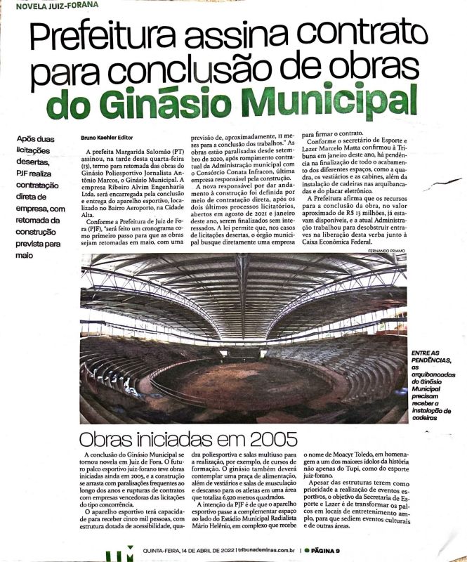 Read more about the article Prefeitura assina contrato para conclusão de obras do ginásio municipal