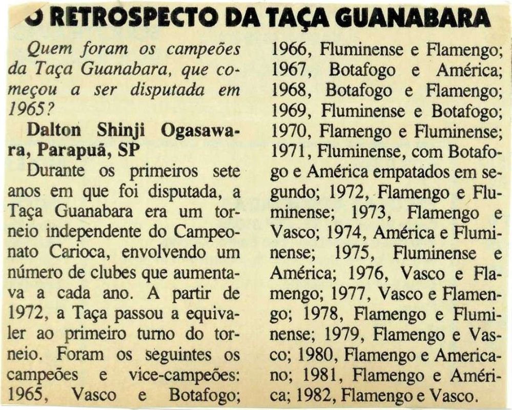 You are currently viewing Retrospecto da Taça Guanabara