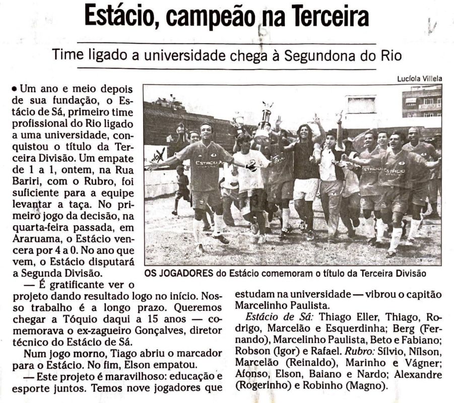 Read more about the article Estácio, campeão da Terceira