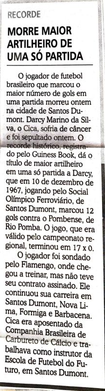 No momento, você está visualizando Morre o maior artilheiro de uma só partida