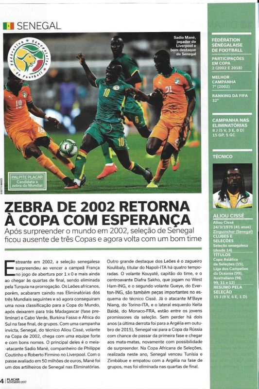Read more about the article Senegal – Zebra de 2002 retorna à Copa com esperança
